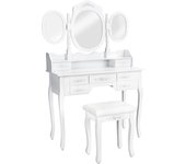 tocador de Maquillaje, Estilo Vintage, Espejo Giratorio, Taburete Acolchado, 4 cajones, Elegante, Muebles Dormitorio, tocador con Espejo, Espejo Maquillaje, tocadores de Maquillaje - Blanco