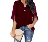 Blusa de verano mujer 3/4 mangas camisa cuello v ligero mangas acampanadas top de verano elegante