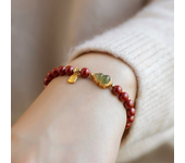 Lucky Cinnabar Red Gold Color Beads Natural Stone Beaded Bracelet for Women Bracelet Party Jewelry Bring Good Luck Gift
