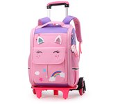 Niñas, bolsa de lona con ruedas, mochila trolley, bolsa de lona ligera para mujeres, estampado de dibujos animados, mochila para niños