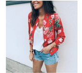 Women Elegant Zipper Bomber Jacket Spring Autumn Floral Printed Jackets Office Wear Slim Office Coat Retro Outwear