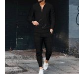 Waffle Long Sleeve Spliced Standing Collar Set Fashion Half Zipper Casual Men's Sportswear