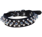 Leather Spiked Studded Dog Collar 1 inch Wide for Small/X-Small Breeds and Puppies (Black, S: For Neck 6-8 inch)