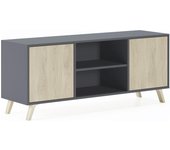 Mueble de TV para Salón | 57 x 140 x 40 cm | Indicado para TV de 32/40/50/55/60" | Modelo Wind 140 | Gris | 2 Puertas Abatibles Color Puccini