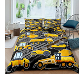 Construction Vehicles Boys Excavator Duvet Cover Yellow Tractor Truck Bedding Set for Teens Child Old Retro Car Theme Room Decor