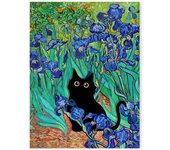 Abstract Monet Garden Landscape Canvas Painting Sunflower Flower Black Cat Poster Print Picture Living Room Aesthetic Home Decor