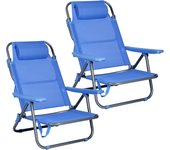 de 2 Sillas de Playa Reclinables Plegables con Reposacabezas | Sillas Portátiles para Jardín, Camping, Piscina, Terraza | Estructura de Aluminio Ligera y Tela Transpirable Resistente