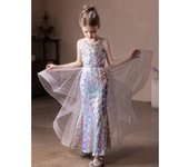Vestidos De Los Niños De Acogida Lentejuelas Niñas De Cumpleaños De Cola De Pescado Vestido De Princesa Modelado Pasarela Piano Vestido De Rendimiento De Alto Sentido