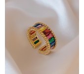 2024 New Exquisite Irregular Zircon Gold Color Open Rings Korean Jewelry For Women's Wedding Party Luxury Accessories