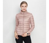 Abrigo de invierno para mujer, chaqueta ligera, cálido, corte ajustado con cuello alto, chaqueta de plumón, color liso.