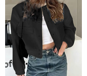 Solid Color Long Sleeve Women's Bomber Jacket Fashion Zipper Up Vintage Coat Tops Elegant Loose Basic Ladies Jackets