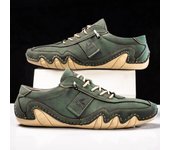 Zapatos informales de cuero hechos a mano para hombre, zapatillas con cordones, mocasines transpirables, suaves, planos, para conducir