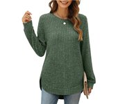Top mujer tallas grandes,camiseta cuello redondo manga larga,holgada,cordón,top,dobladillo curvado,jersey otoño,ropa mujer