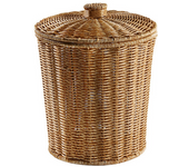 Cubo de basura de mimbre con tapa, cesta tejida redonda para residuos, cesta de almacenamiento