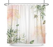 Green Plant Leaf Vines Flowers Shower Print Modern Nordic Minimalist Polyster Home Decor Bathroom Curtain with Hooks