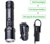 Nextorch P80 (Upgraded Version) Duty/Tactical Flashlight, 1600 Lumens 280m Beam Distance, with 18650 Battery, Compact Torch, Type-C Direct Rechargeable, One-step Strobe, with Steel Strike Bezel for Emergency , Window Breaker