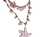 Diseño original [ocean star] estrella de mar flor titanio acero rosa púrpura perla collar choker cadena clavícula