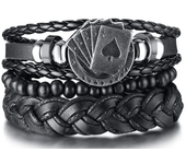 pulsera españa pulsera hombre Conjunto de pulseras de cuero trenzado para hombre, brazalete de cuerda con abalorios de madera, E