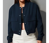 Solid Color Long Sleeve Women's Bomber Jacket Fashion Zipper Up Vintage Coat Tops Elegant Loose Basic Ladies Jackets