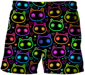 Pantalones cortos psicodélicos con estampado de setas para hombre, pantalones cortos de playa con cordón y diseño de gato de neón, pantalones cortos Harajuku de verano