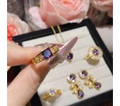 dazzling gold-plated grape purple diamond ring earrings necklace full of diamonds flashing noble and elegant light luxury set