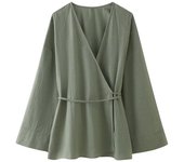 OUWU- Conjunto De Dos Piezas A La Moda Para Mujer, Abrigos Sueltos Lisos Con Cordones Y Pantalones Vintage De Cintura Alta Elástica, Conjuntos De Pantalones Elegantes Para Mujer