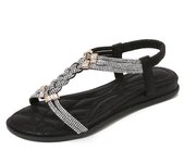 Sandalia Plana Mujer 2025 con Cristales Bohemia - Zapatos de Verano Elegantes Estilo Coreano, Moda Boho Chic para Playa, Fiesta y Diario, Calzado Cómodo Primavera-Verano