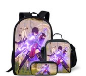 Trendy Youthful Funny Genshin Impact 3D Print 3pcs/Set Student Travel bags Laptop Daypack Backpack Lunch Bag Pencil Case