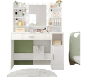 Tocador de Maquillaje con Espejo, Luz LED de Brillo Ajustable, con Cajones y Almacenaje, Estantes Abiertos, para Dormitorio, Armario, Blanco DT19903X