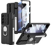 Armor Ring For Samsung Galaxy Z Fold 5 Case Glass Film Pen Holder Magnetic Hinge Protection Cover
