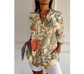 Spring New Turn-down Collar Mid-sleeve Casual Shirt Women's Creative  Print Blouse