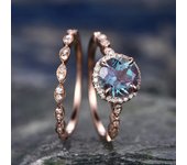Huitan Temperament 2Pcs Set Rose Gold Color Wedding Rings for Women Fancy Thin Band Blue Cubic Zirconia Elegant Lady's Jewelry