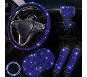 38cm Bling Car Accessories Set For Women Rhinestones Steering Wheel Cover Safety Belt Covers Gear Shift Cover Diamond Cup Pads