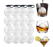 Molde redondo transparente con 4 orificios para hacer bolas de hielo y cubierta de silicona, ideal para hacer cubitos de hielo, cócteles, bourbon, brandy y whisky (2 unidades)