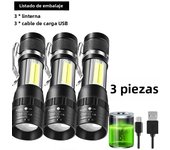 USB Mini Rechargeable Flashlight COB+XPE LED Zoomable Torch Built-in Battery 3 Lighting Modes Outdoor Camping Emergency Lantern