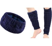 Conjunto de diadema y calentadores de piernas de invierno para mujer, calentadores de orejas de punto peludo, calentadores de piernas con forro polar mullido para patinaje