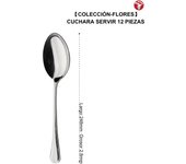 Mr.Spoon Serie Flores Cuchara y Tenedor de servir 2, 6 o 12 piezas,Acero inoxidable 18/0,Plateado,Económico y funcional,Cuchara y Tenedor de servir largo 248mm,Mango monobloque,Apto para lavavajillas,Empaque ecológico. Ideal para casa,hotel,restaurante