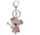 Keychain Koala Bear Alloy Rhinestone Gold Crystal Metal Pendant Small Gift(Pink)