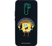 Funda original compatible con Xiaomi Redmi 9 Negro con un diseño de Bob Esponja Arco Iris