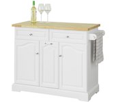SoBuy FKW100-WN Carrito de Cocina con Cajones y Puertas Madera de Caucho con Tablero Aparador con Ruedas 115 * 46 * 90 cm ES