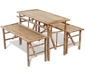 vidaXL Mesa de jardín plegable con 2 bancos 100 cm de bambú