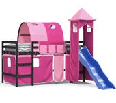 vidaXL Cama alta para niños con torre madera pino rosa 90x190 cm