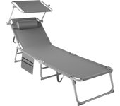 Tectake - Tumbona ajustable en 4 posiciones con reposacabezas y bolsillo  Tumbona plegable muy cómoda con reposacabezas extraíble  Respaldo con ángulo ajustable en 4 posiciones  Parasol regulable sin escalonamientos