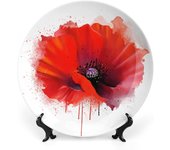 Plato decorativo de 8 pulgadas, plato de vajilla de amapola roja, plato de exhibición de adorno con estampado de amapola sobre fondo blanco para mesa de comedor, decoraciones de recepción de boda, mesa navideña, rojo
