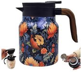 Raidley Vintage Floral Pattern Tea Thermos - Infusor incorporado, Tetera Doresty Thermos, Jarra térmica de acero inoxidable con tapa para bebidas calientes, Tetera aislada desmontable 1000 ml (C)