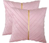 2Pcs Velvet Throw Pillow Covers 18x18 Pack of 2 with Gold Leather Decorative Couch Pillowcase Luxury Modern Pillow Covers