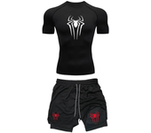 Men's Workout Compression Set Y2K Spider Printed Gym Tshirts Breathable Running Shorts Quick Dry Sports Rash Guard Sportwear Set