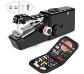 Mini máquina de coser portátil, costura a mano portátil, herramienta manual de costura rápida para prendas, cortinas, prendas de vestir eléctricas para coser a mano en el hogar (negro)