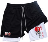 Men's and women's gym shorts, quick drying mesh shorts, animated printed Baki Hanma, sleeves, 2-in-1