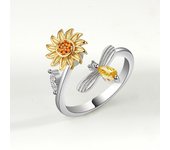 Rotating Spinner Sunflower Rings For Women Men Stainless Steel Open Adjustable Anxiety Ring Fidget Jewelry Best Gift For Her